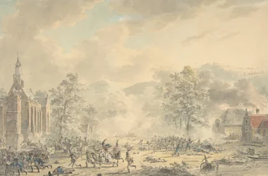 Escena de batalla con iglesia a la izquierda, ca. 1790-1800