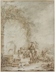 Frontispiece for an Album of Drawings: Peasants at a Fountain (recto)