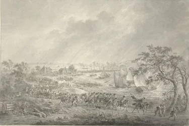 Cruce de las tropas inglesas y hannoverianas de Nijmegen a Lent por el puente de barcos sobre el Waal, 7 de noviembre de 1794