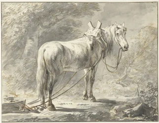 Caballo delante de un trineo, a la derecha