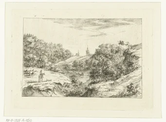 Paisaje de dunas con iglesias y jinetes cerca de Scheveningen