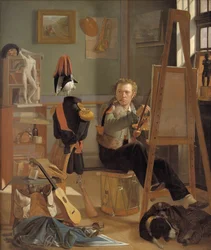 El pintor de batallas Jorgen Sonne en su estudio, c.1826 (óleo sobre lienzo)
