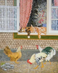 Las aves de corral y los gatitos