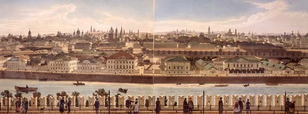 Vista de Zamoskvoreche desde el Kremlin, de un panorama de Moscú, grabado por Philippe Benoist (1813-c.1905) y Aubrun, pub. por Lemercier, c.1840