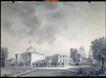 Vista del Palacio Ostankino, Moscú - por Dmitri Nikiforovich Martynov (1826-1889), lápiz sobre papel