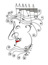 Rey de la Música - caricatura de una cabeza con corona dibujada con notación musical