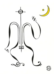 Silencio - una figura dibujada en notación musical con la luna de fondo