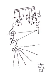 Barba emocionante": una cara cantante con barba dibujada con notación musical.
