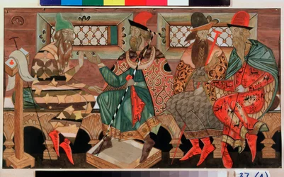 Conversación (Talk) - Obra de Dmitri Semiónovich Stelletsky (1875-1947), gouache sobre papel