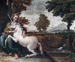Una virgen con un unicornio