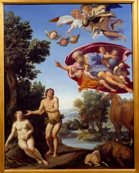 Dios reprende a Adán y Eva, pintura de Domenico Zampieri (Domenichino), 1625, 0,95 x 0,75 m, Grenoble, Museo de Bellas Artes