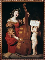 Santa Cecilia con un ángel sosteniendo una partitura (óleo sobre lienzo)