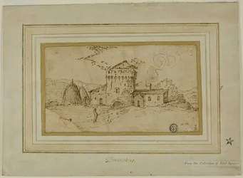 Granja con torre y pajares