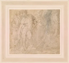 Beccafumi - Desnudo masculino de pie entre un grupo de figuras, una de ellas reclinada, ca. 1530-1540
