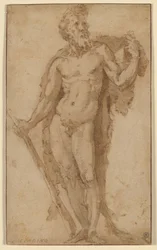 Hércules, de pie con una maza