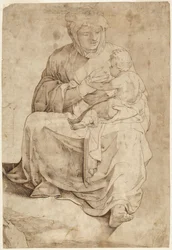 Virgen sentada amamantando al Niño, procedente de un panel de suelo con incrustaciones de la catedral de Siena