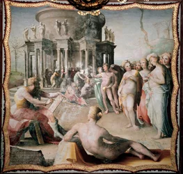 Zeuxis pintando el retrato de Helena para el templo de Hera en Crotone