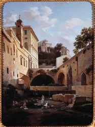 View of a side of villa del Principe or palazzo di Andrea Doria a Genes, Italy (Vista de un lado de la villa del príncipe Doria, Génova) Pintura de Domenico Cambiaso (1811-1894)