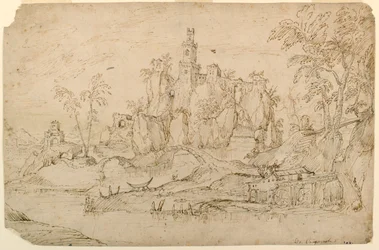 Paisaje de fantasía con molino de agua