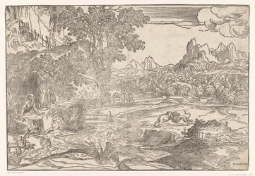 Paisaje con Hieronymus y dos leones