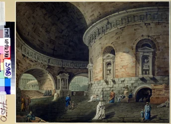 Scenographie pour une piece de theatre. Escenografía para una obra de teatro. Peinture de Domenico Corsini (1812-1873), debut del siglo XIX. Arte italiano. Acuarela sobre papel. Archivo Estatal de Literatura y Arte de Rusia, Moscú