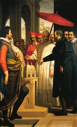Miguel Ángel presentando el modelo para la finalización de San Pedro al Papa Pío IV
