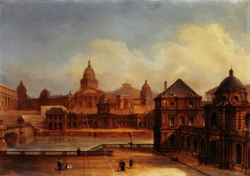 Vista compuesta de monumentos parisinos, hacia 1836 (óleo sobre papel y lienzo)