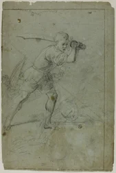 David decapitando a Goliat (recto); Boceto de figura femenina con brazo derecho levantado sobre la cabeza (verso)