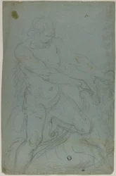 Sansón y el león (recto); Virgen María con el brazo derecho extendido (verso)