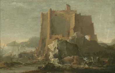 Paisaje con roca y fortaleza, c.1640-50