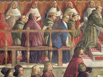 La aprobación de la orden por el Papa Honorio III, escena de la vida de San Francisco de Asís (detalle)