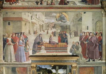 El milagro del niño resucitado, escena de un ciclo de la Vida de San Francisco de Asís (detalle)