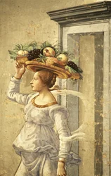 Mujer llevando fruta, del nacimiento de San Juan Bautista