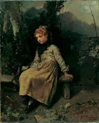 Niña sentada en el jardín