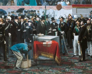 La colocación de la primera piedra de la Galleria Vittorio Emanuele en Milán (detalle)