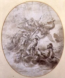 La apoteosis de Hércules, diseño para un fresco en el techo del Palazzo Pepoli en Bolonia