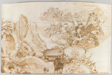 La apoteosis de Rómulo: Diseño para un techo, c. 1675-76