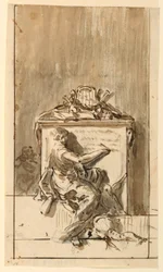 Dibujo, Boceto de un monumento para fijar a un muro, ca. 1800