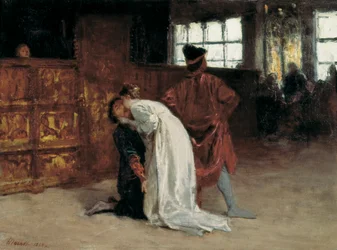 Pintura ""El beso"" de Domenico Morelli (1826-1901) 1868 Nápoles, Museo Nacional de Capodimonte