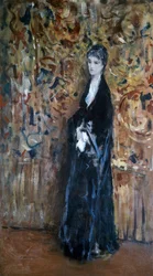 Mujer con arabescos en el fondo