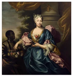 Retrato de dama con sirviente (óleo sobre lienzo)