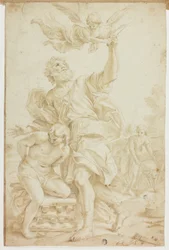 Sacrificio de Isaac (anverso); Bocetos de figuras (reverso)