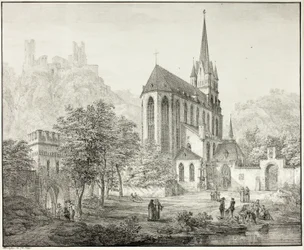 Colegiata de Nuestra Señora, con el castillo de Schoenberg en Oberwesel, a orillas del Rin