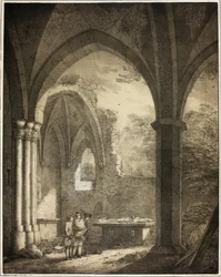 Ruina de la Iglesia de Nuestra Señora con las Lápidas de Genevieve y el Conde Palatino Siegfried en el Valle del Mosela cerca de Andernach, de la Colección de Edificios Medievales Memorables en Alemania