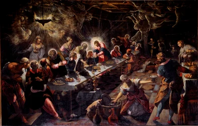La última cena (La Cène), pintura de Jacopo Robusti, llamado Tintoretto (1518-1594), 1592-1594, 365 x 568 cm, Venecia, iglesia de San Giorgio