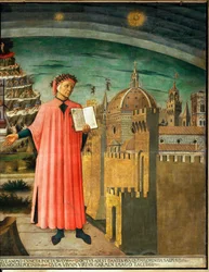Dante Alighieri y vista de Florencia, Italia