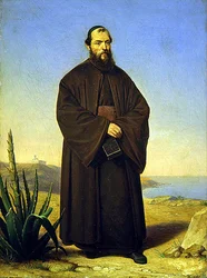 Un monje del Monte Carmelo llevando un álbum