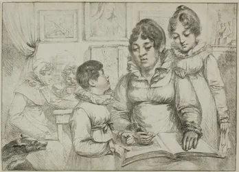 Grupo familiar (Mujer leyendo a dos niños)
