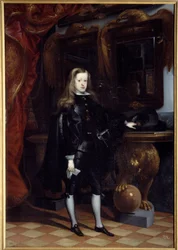 Retrato de cuerpo entero de Carlos II de España. Pintura de Juan de Carreño Miranda