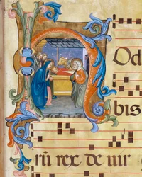 Natividad, detalle en miniatura del Antifonario